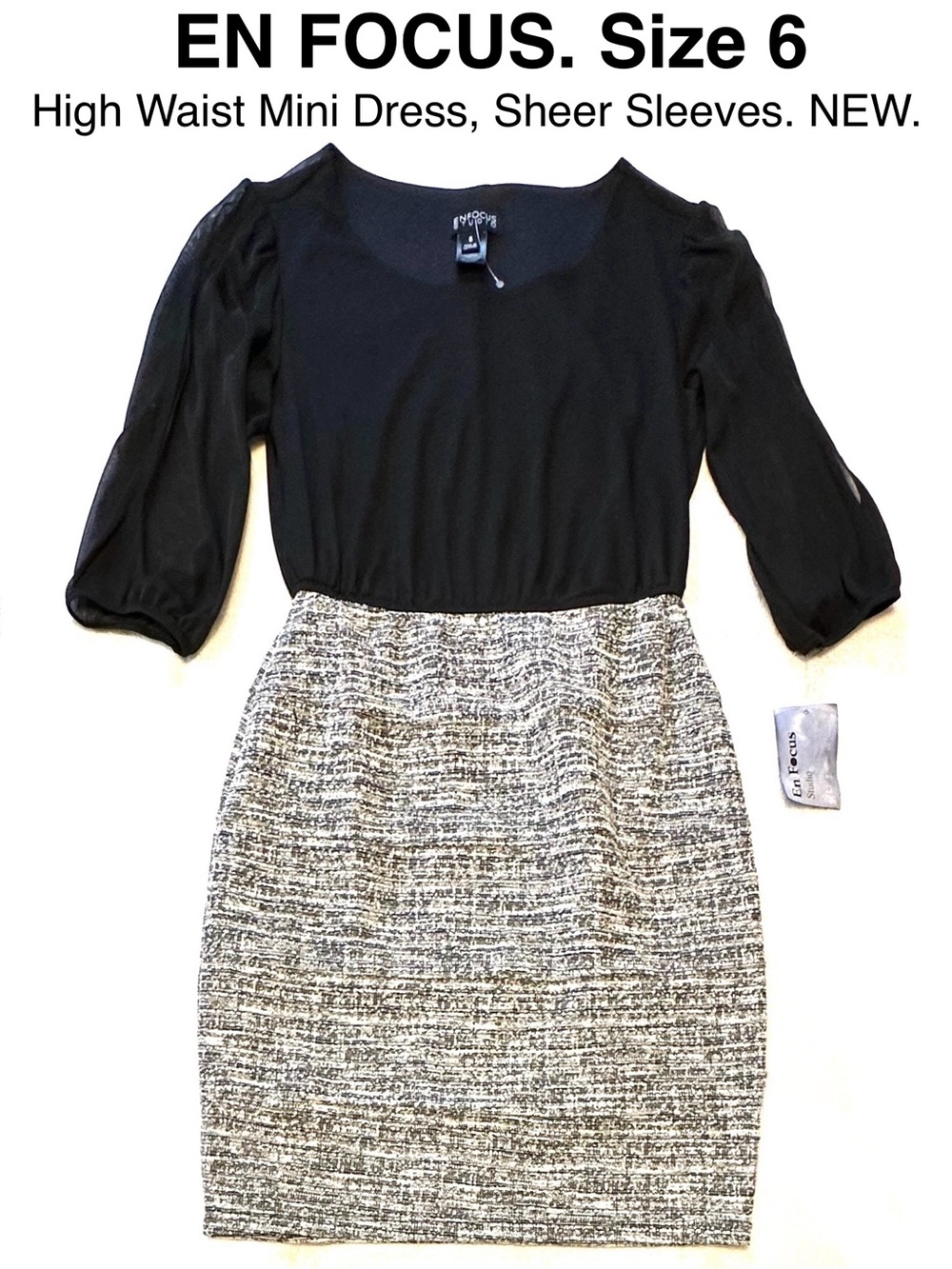 Enfocus Studio Black Bodice with Gray Textured High-Waist Mini Dress